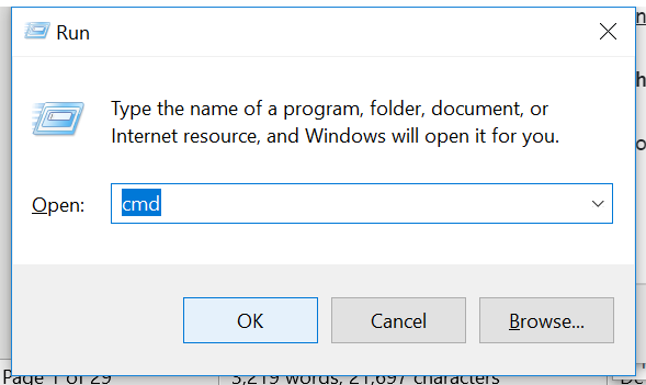 Screen Windows Run dialog